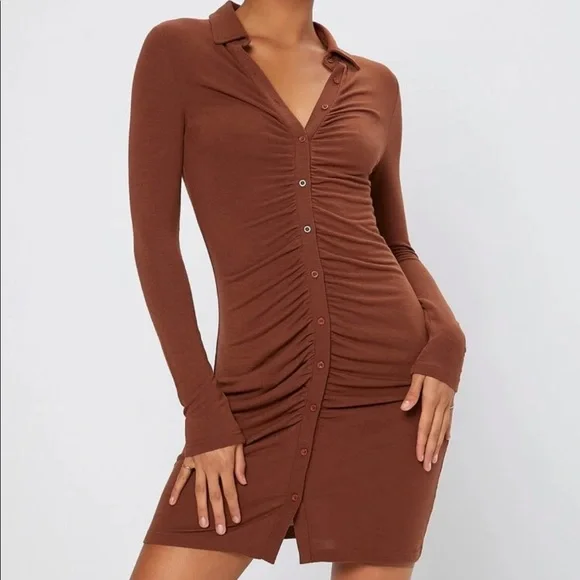 button front ruched bodycon dress Final Sale Plus Size Collar Button Up BodyCon Dress in Blue, Green & Y   Chic And Curvy